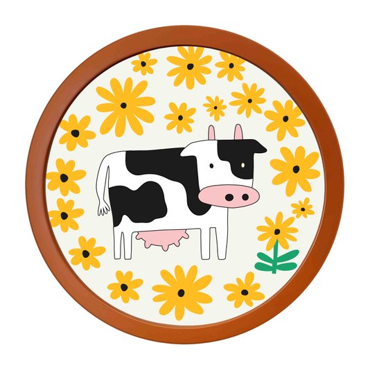 Quadro Decorativo Redondo Animais Vaquinha Com MDF Laqueado