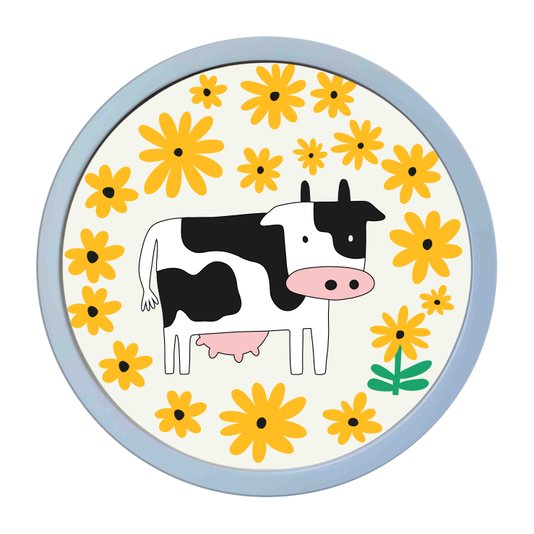 Quadro Decorativo Redondo Animais Vaquinha Com MDF Laqueado