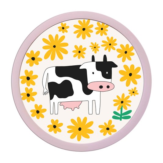 Quadro Decorativo Redondo Animais Vaquinha Com MDF Laqueado