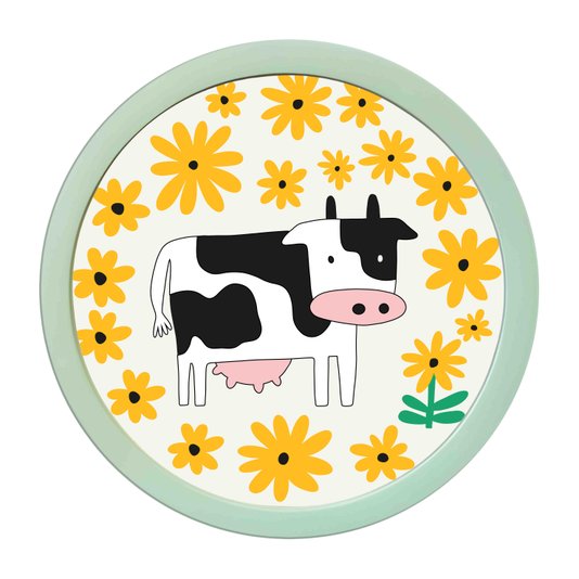 Quadro Decorativo Redondo Animais Vaquinha Com MDF Laqueado