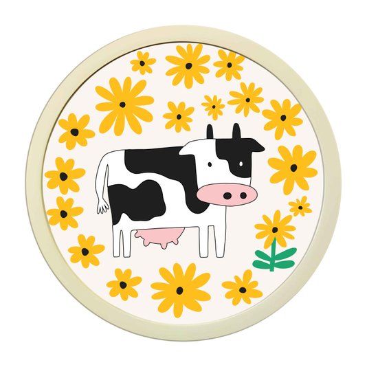 Quadro Decorativo Redondo Animais Vaquinha Com MDF Laqueado