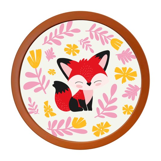 Quadro Decorativo Redondo Animais Raposa Com MDF Laqueado
