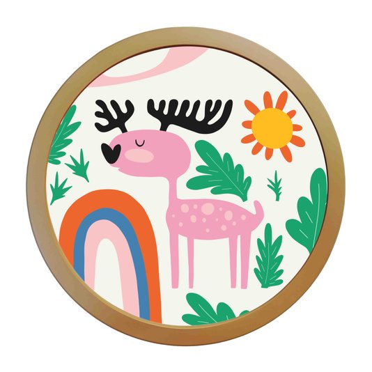 Quadro Decorativo Redondo Animais Rena Com MDF Laqueado
