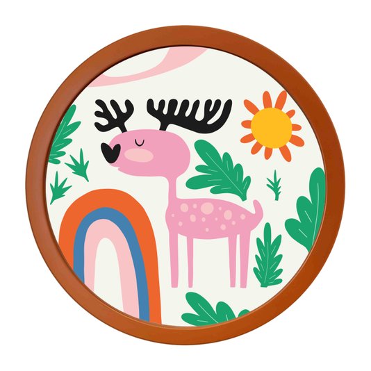 Quadro Decorativo Redondo Animais Rena Com MDF Laqueado