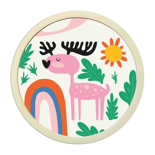 Quadro Decorativo Redondo Animais Rena Com MDF Laqueado