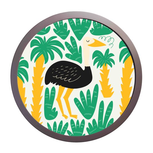 Quadro Decorativo Redondo Animais Avestruz Com MDF Laqueado