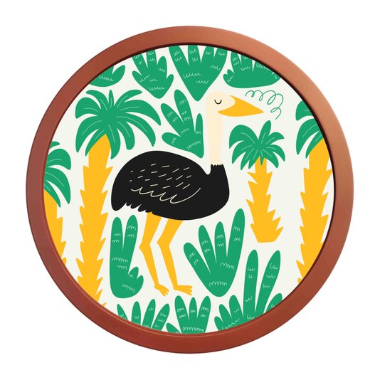 Quadro Decorativo Redondo Animais Avestruz Com MDF Laqueado