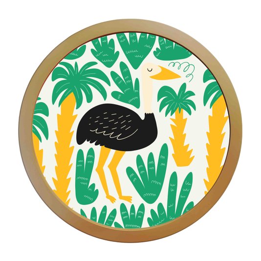 Quadro Decorativo Redondo Animais Avestruz Com MDF Laqueado