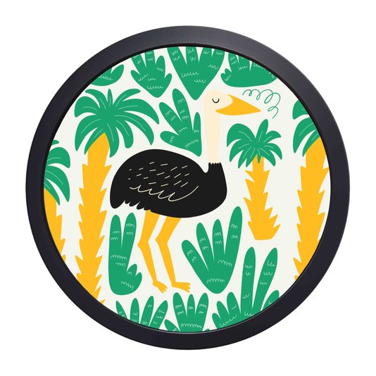 Quadro Decorativo Redondo Animais Avestruz Com MDF Laqueado