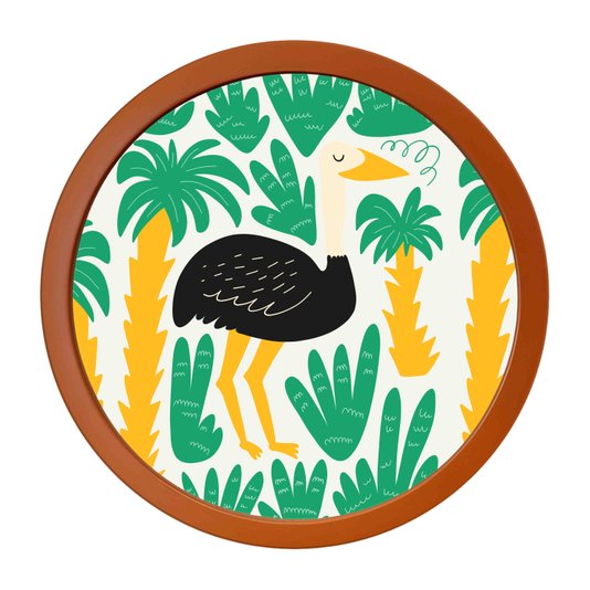 Quadro Decorativo Redondo Animais Avestruz Com MDF Laqueado