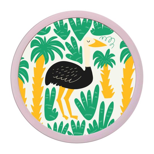 Quadro Decorativo Redondo Animais Avestruz Com MDF Laqueado