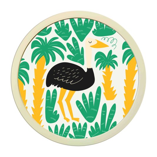 Quadro Decorativo Redondo Animais Avestruz Com MDF Laqueado