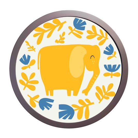 Quadro Decorativo Redondo Animais Elefante Com MDF Laqueado