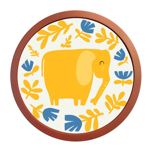 Quadro Decorativo Redondo Animais Elefante Com MDF Laqueado