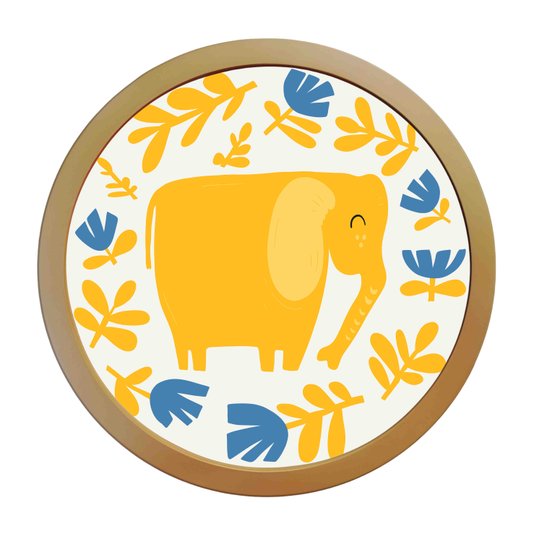 Quadro Decorativo Redondo Animais Elefante Com MDF Laqueado