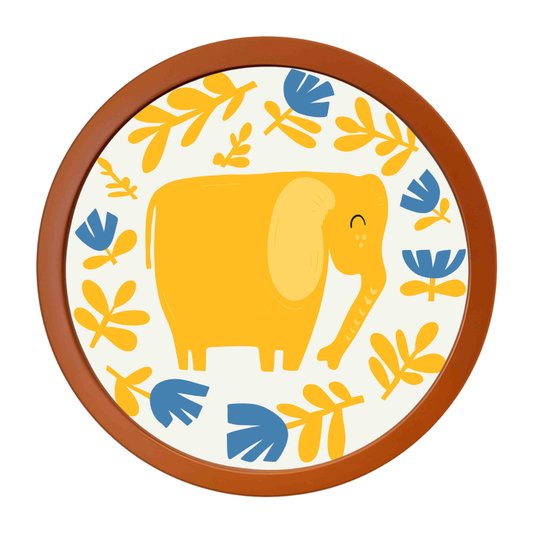 Quadro Decorativo Redondo Animais Elefante Com MDF Laqueado