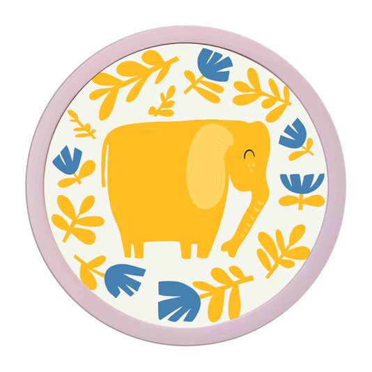 Quadro Decorativo Redondo Animais Elefante Com MDF Laqueado