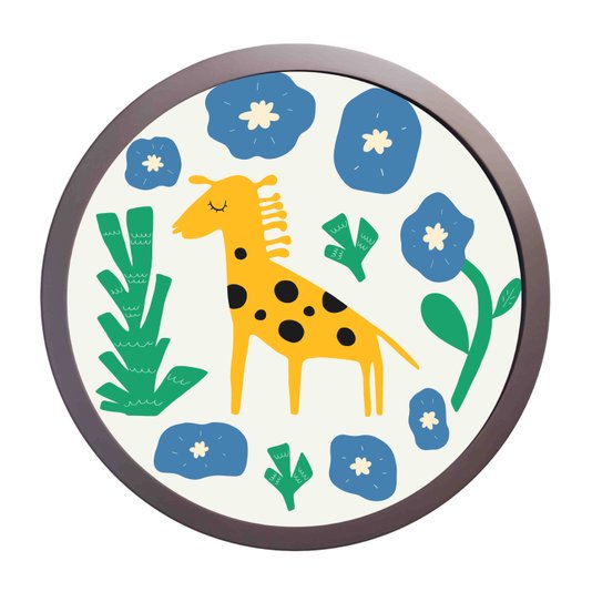 Quadro Decorativo Redondo Animais Girafa Com MDF Laqueado