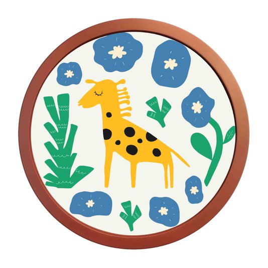 Quadro Decorativo Redondo Animais Girafa Com MDF Laqueado