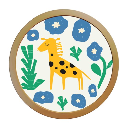Quadro Decorativo Redondo Animais Girafa Com MDF Laqueado