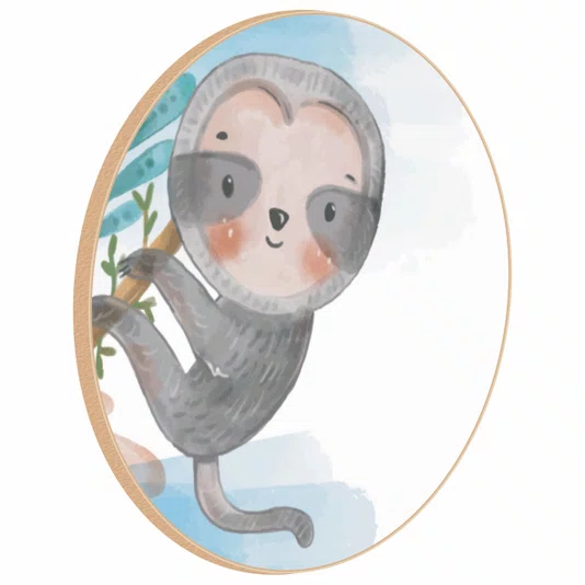 Quadro Decorativo Redondo Infantil Bicho Preguiça