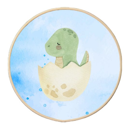 Quadro Decorativo Redondo Infantil Dinossauro Bebê Braquiossauro Fofinho com Moldura Filete Flexível