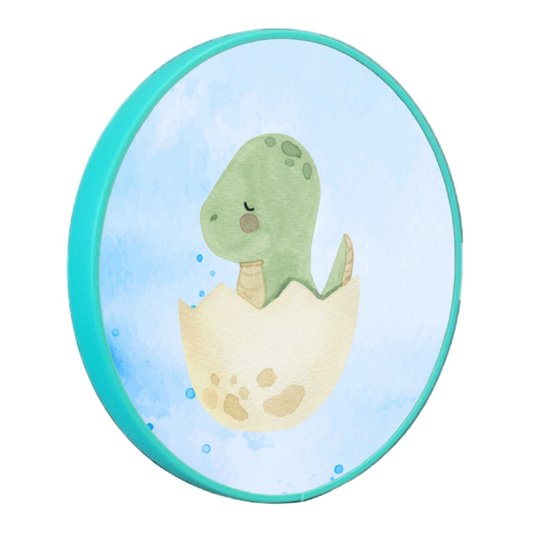Quadro Decorativo Redondo Infantil Dinossauro Bebê Braquiossauro Fofinho com Moldura Filete Flexível