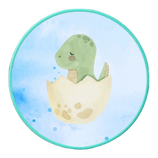Quadro Decorativo Redondo Infantil Dinossauro Bebê Braquiossauro Fofinho com Moldura Filete Flexível