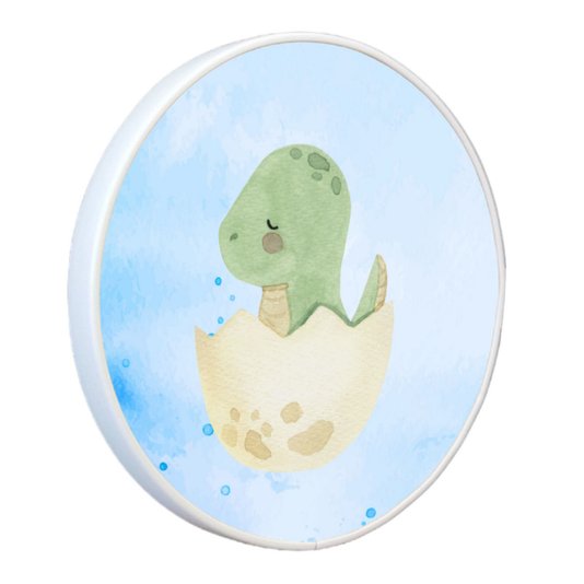 Quadro Decorativo Redondo Infantil Dinossauro Bebê Braquiossauro Fofinho com Moldura Filete Flexível