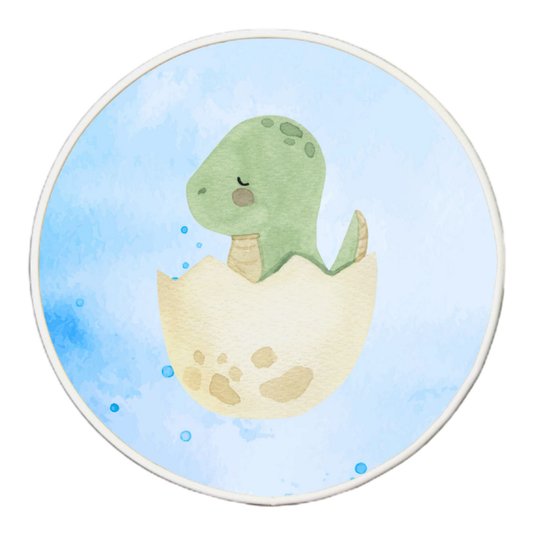 Quadro Decorativo Redondo Infantil Dinossauro Bebê Braquiossauro Fofinho com Moldura Filete Flexível
