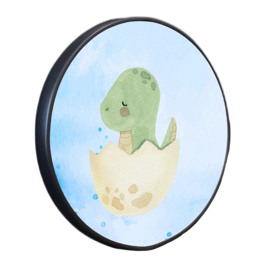 Quadro Decorativo Redondo Infantil Dinossauro Bebê Braquiossauro Fofinho com Moldura Filete Flexível
