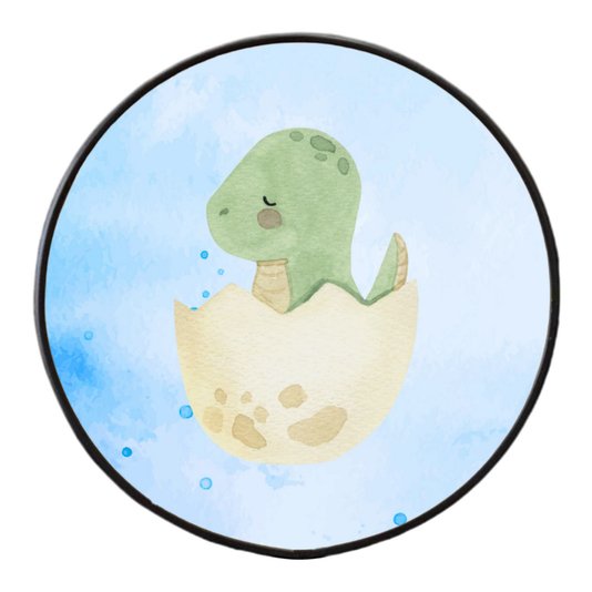 Quadro Decorativo Redondo Infantil Dinossauro Bebê Braquiossauro Fofinho com Moldura Filete Flexível