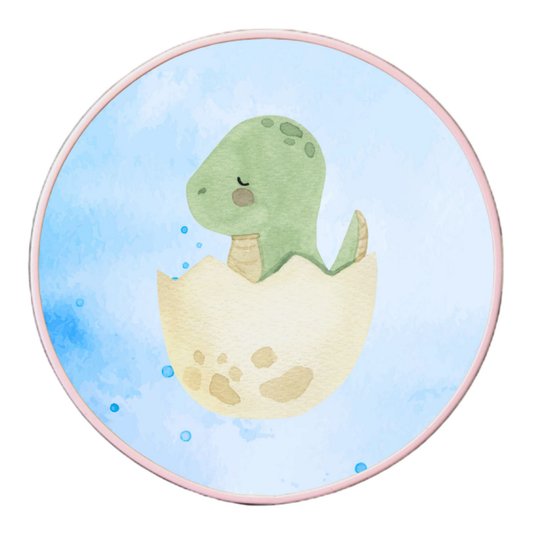 Quadro Decorativo Redondo Infantil Dinossauro Bebê Braquiossauro Fofinho com Moldura Filete Flexível