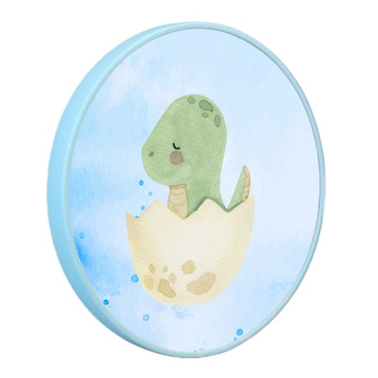 Quadro Decorativo Redondo Infantil Dinossauro Bebê Braquiossauro Fofinho com Moldura Filete Flexível