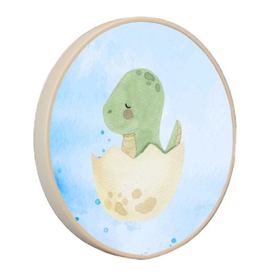 Quadro Decorativo Redondo Infantil Dinossauro Bebê Braquiossauro Fofinho com Moldura Filete Flexível