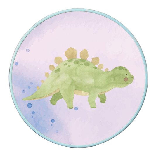 Quadro Decorativo Redondo Infantil Dinossauro Estegossuro Fofinho com Moldura Filete Flexível