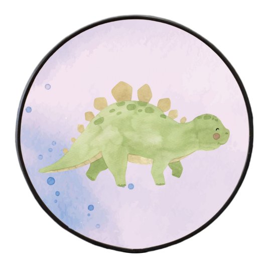 Quadro Decorativo Redondo Infantil Dinossauro Estegossuro Fofinho com Moldura Filete Flexível