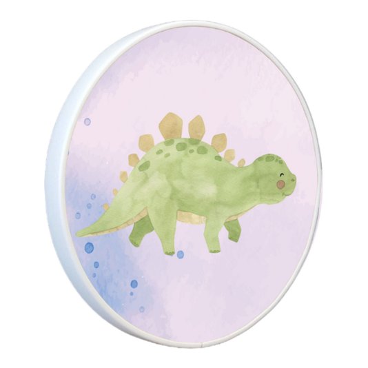 Quadro Decorativo Redondo Infantil Dinossauro Estegossuro Fofinho com Moldura Filete Flexível