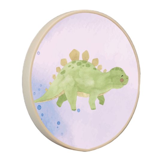 Quadro Decorativo Redondo Infantil Dinossauro Estegossuro Fofinho com Moldura Filete Flexível