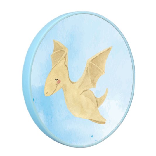 Quadro Decorativo Redondo Infantil Dinossauro Pterodáctilo Fofinho com Moldura Filete Flexível