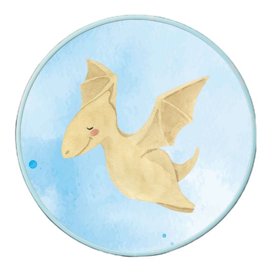 Quadro Decorativo Redondo Infantil Dinossauro Pterodáctilo Fofinho com Moldura Filete Flexível