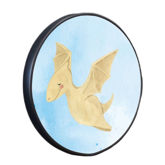 Quadro Decorativo Redondo Infantil Dinossauro Pterodáctilo Fofinho com Moldura Filete Flexível