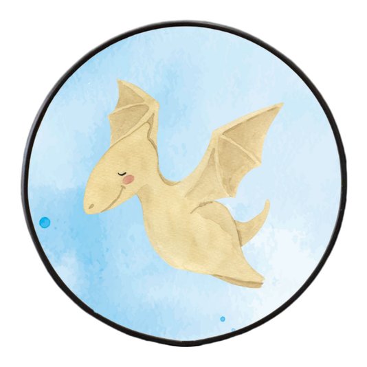 Quadro Decorativo Redondo Infantil Dinossauro Pterodáctilo Fofinho com Moldura Filete Flexível