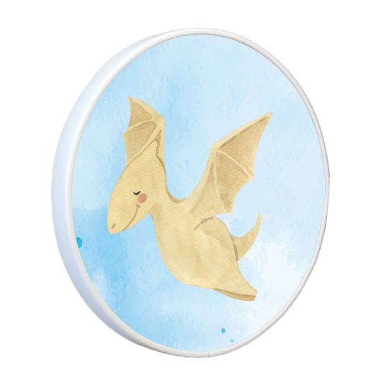 Quadro Decorativo Redondo Infantil Dinossauro Pterodáctilo Fofinho com Moldura Filete Flexível