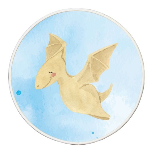Quadro Decorativo Redondo Infantil Dinossauro Pterodáctilo Fofinho com Moldura Filete Flexível