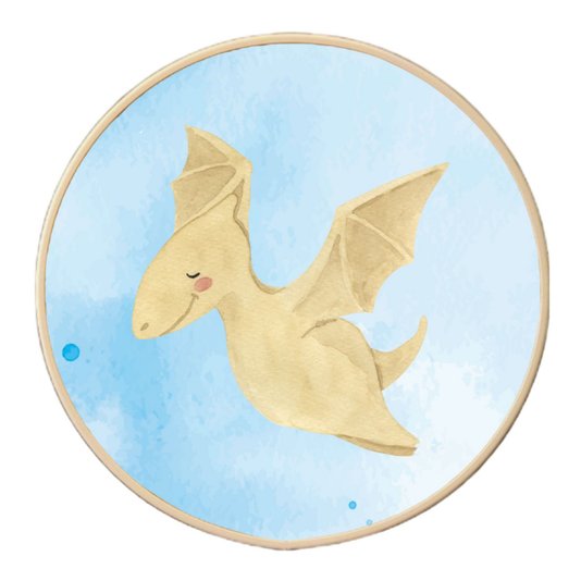 Quadro Decorativo Redondo Infantil Dinossauro Pterodáctilo Fofinho com Moldura Filete Flexível