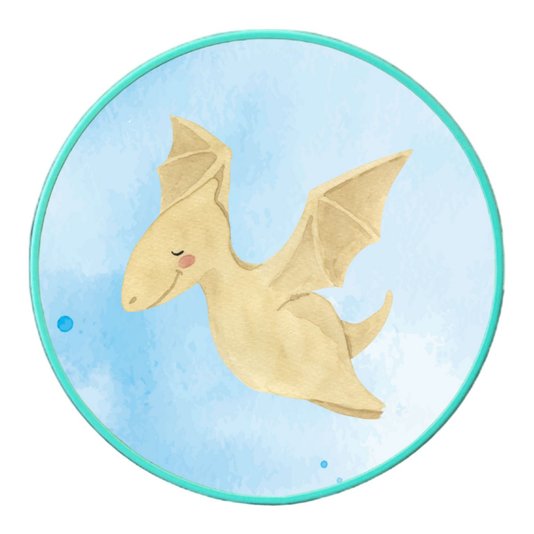 Quadro Decorativo Redondo Infantil Dinossauro Pterodáctilo Fofinho com Moldura Filete Flexível