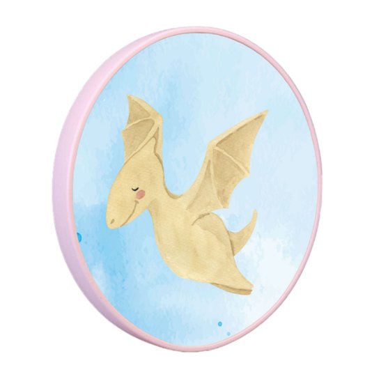 Quadro Decorativo Redondo Infantil Dinossauro Pterodáctilo Fofinho com Moldura Filete Flexível