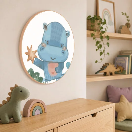 Quadro Decorativo Redondo Infantil Hipopótamo