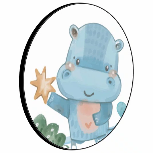 Quadro Decorativo Redondo Infantil Hipopótamo